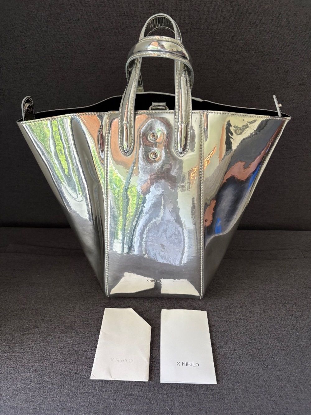 Rare X NIHILO Eight metallic silver convertible tote bag